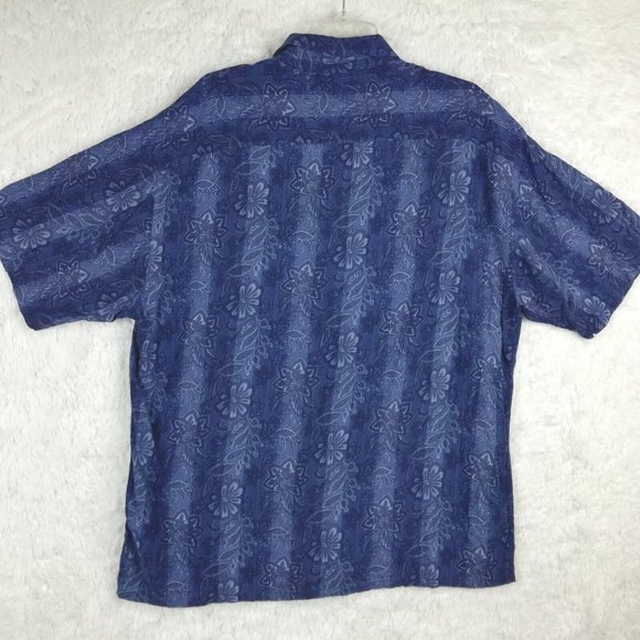 Paradise Collection‎ Mens Shirt Button Down Short Sleeve Blue Floral Stripe XL - Picture 2 of 13